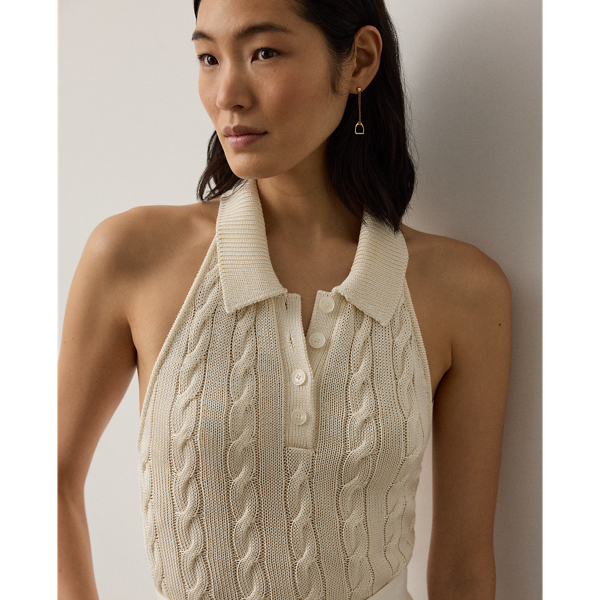 Lux Cream Cable-Knit Halter Polo Jumper Ralph Lauren Collection 4