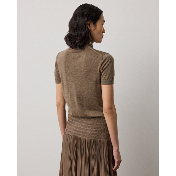 Taupe Melange Cashmere Short-Sleeve Turtleneck Sweater Ralph Lauren Collection 5