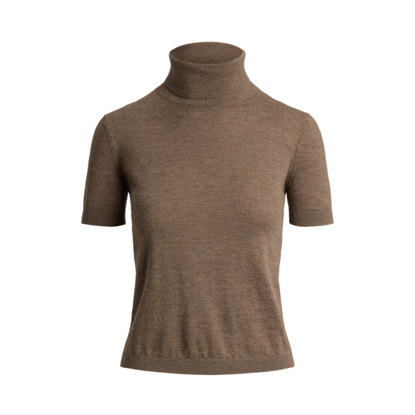 Taupe Melange Cashmere Short-Sleeve Turtleneck Sweater Ralph Lauren Collection 2