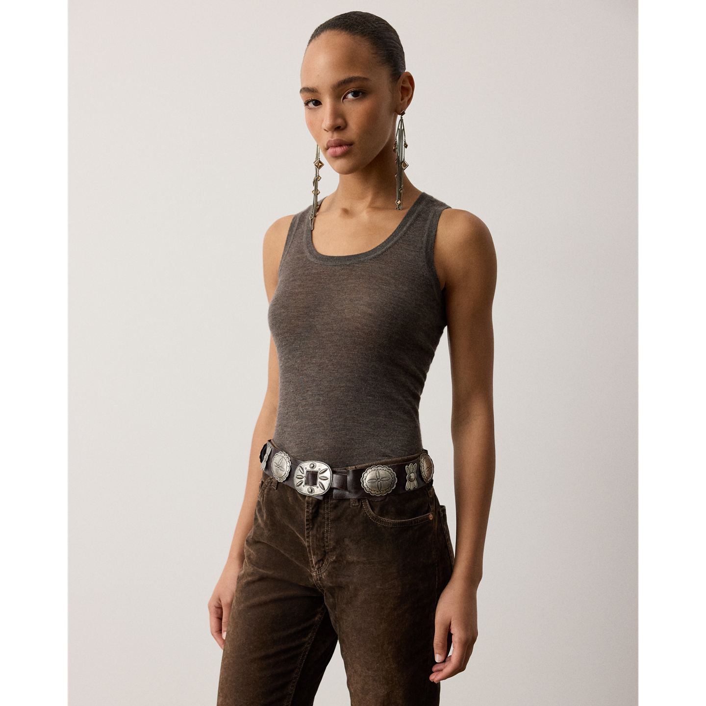 Женский свитер Ralph Lauren Cashmere-Blend Sweater Tank Top, цвет: Серо-коричневый серый меланжевый — фото 4