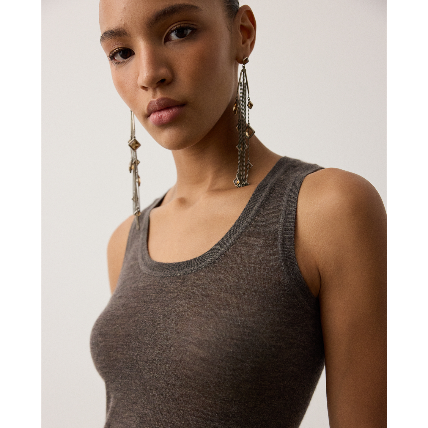 Женский свитер Ralph Lauren Cashmere-Blend Sweater Tank Top, цвет: Серо-коричневый серый меланжевый — фото 3