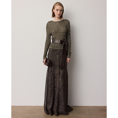 Ralph Lauren Metallic Cable-Knit Crewneck Sweater
