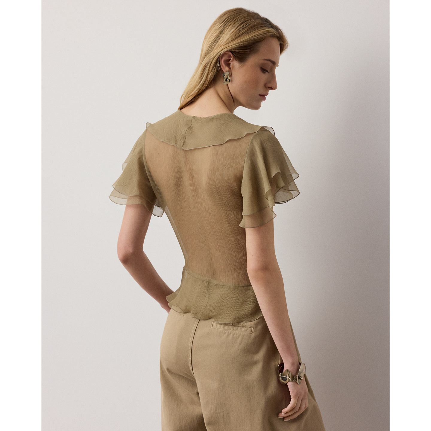 Женская блузка Ralph Lauren Kristina Crinkle Chiffon, цвет: Porcini — фото 2