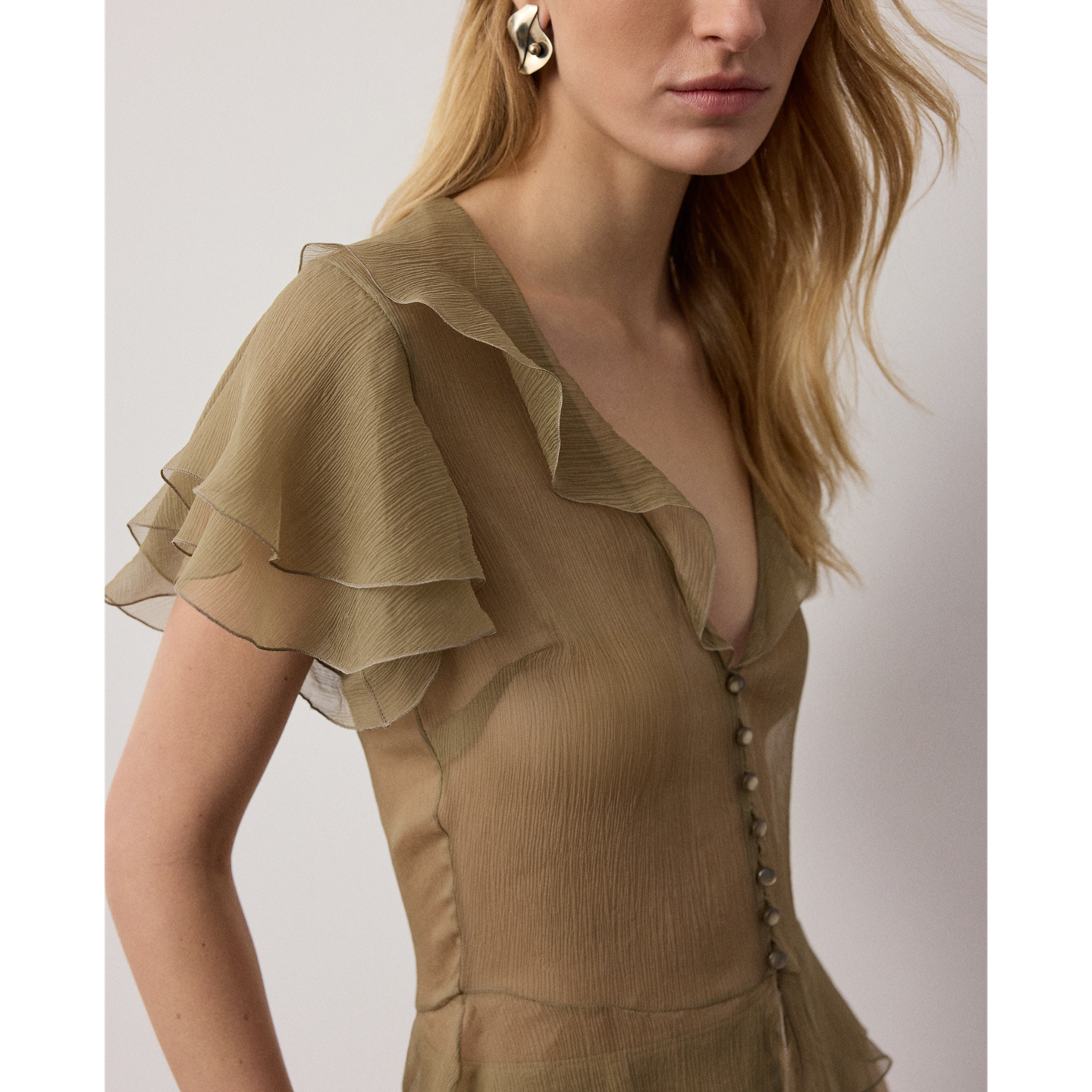 Женская блузка Ralph Lauren Kristina Crinkle Chiffon, цвет: Porcini — фото 3