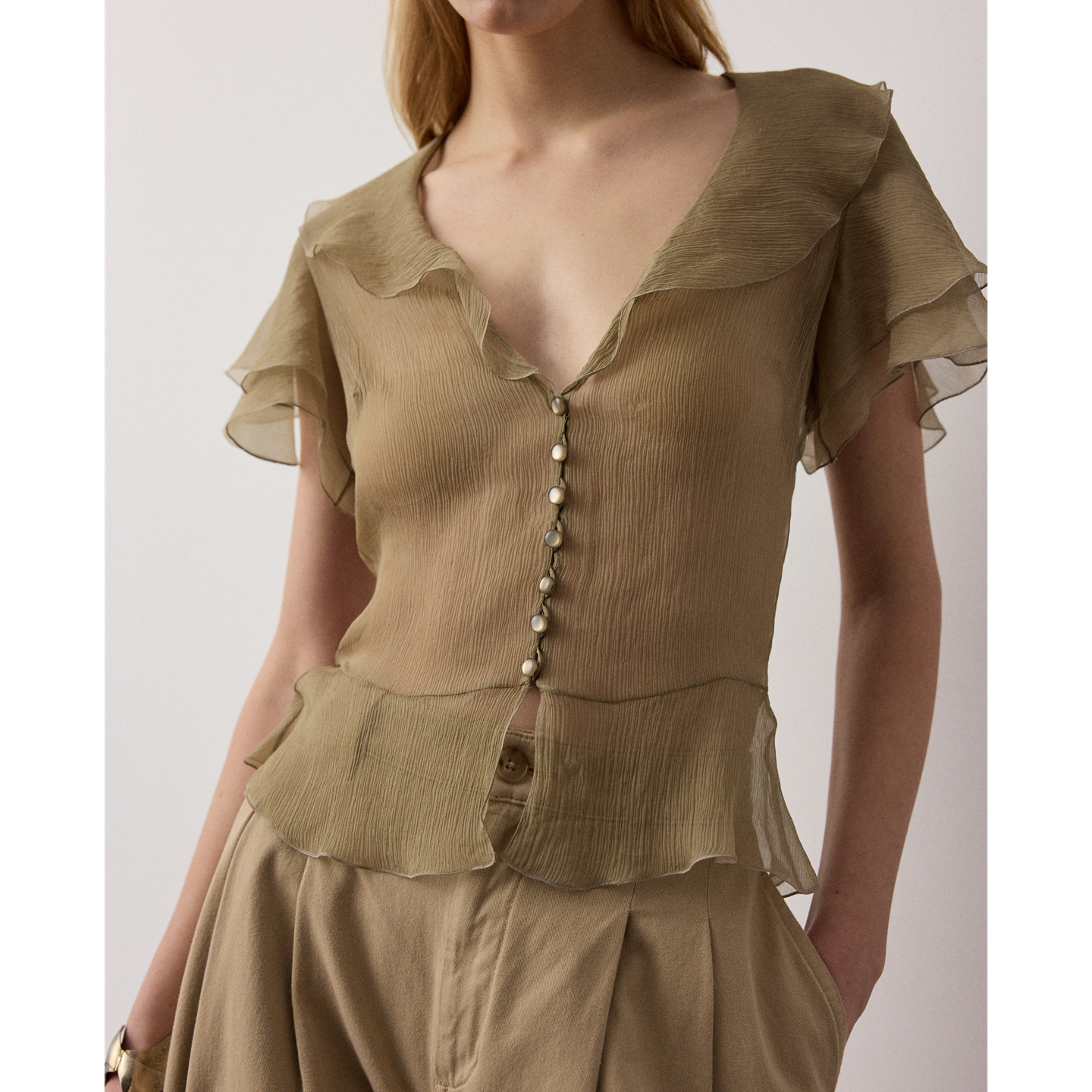 Женская блузка Ralph Lauren Kristina Crinkle Chiffon, цвет: Porcini — фото 4