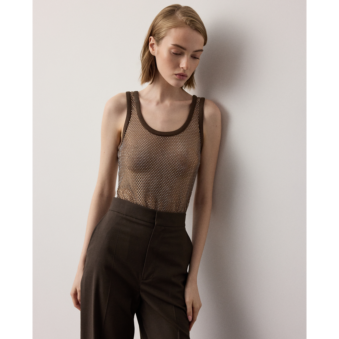 Женский топ Ralph Lauren Melony Embellished Mesh, цвет: Тёмно-коричневый — фото 5