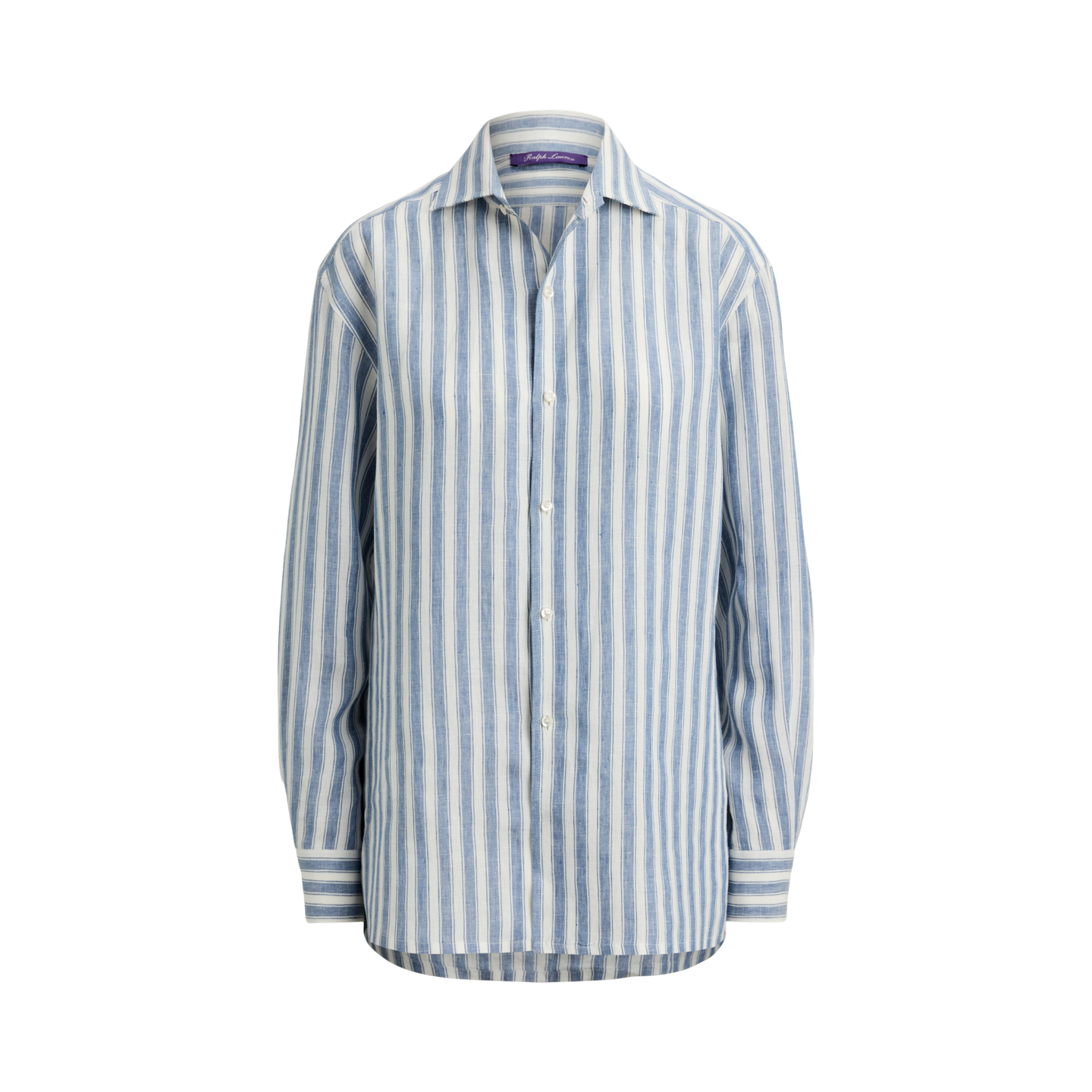 Женская рубашка Ralph Lauren Capri Relaxed Fit Striped Linen, цвет: Шамбре синий / Кремовый — фото 4