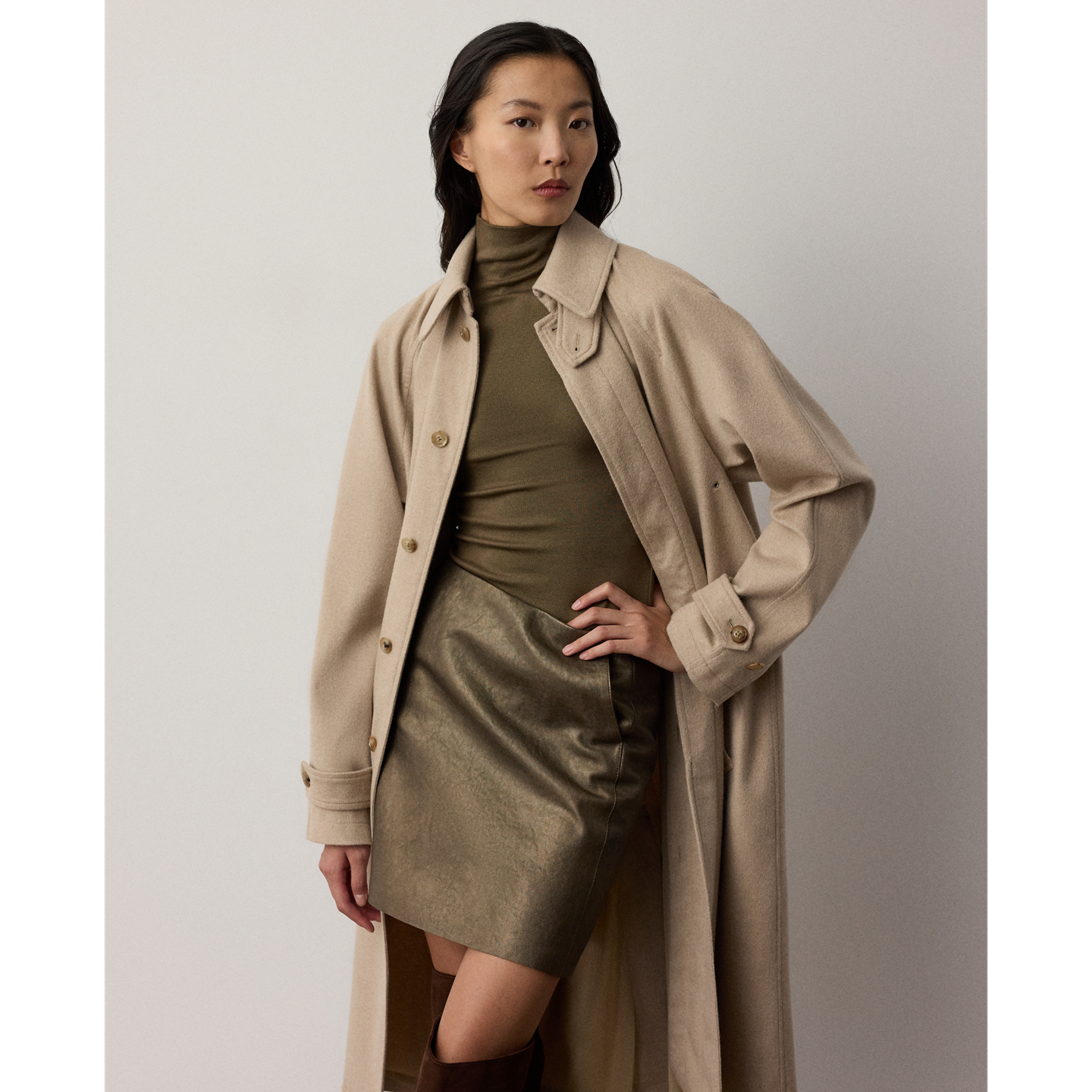 Женское пальто Ralph Lauren Donagen Cashmere Balmacaan, цвет: Рыжевато-коричневый меланжевый — фото 1