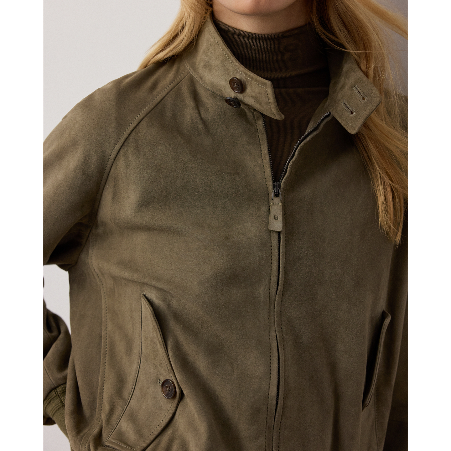 Женская куртка Ralph Lauren Perrie Lamb-Suede, цвет: Светлый кипарисовый — фото 3