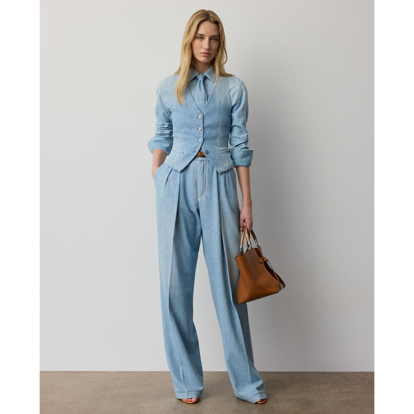 Женская рубашка Ralph Lauren Callie Cotton Denim, цвет: Светлый индиго — фото 1