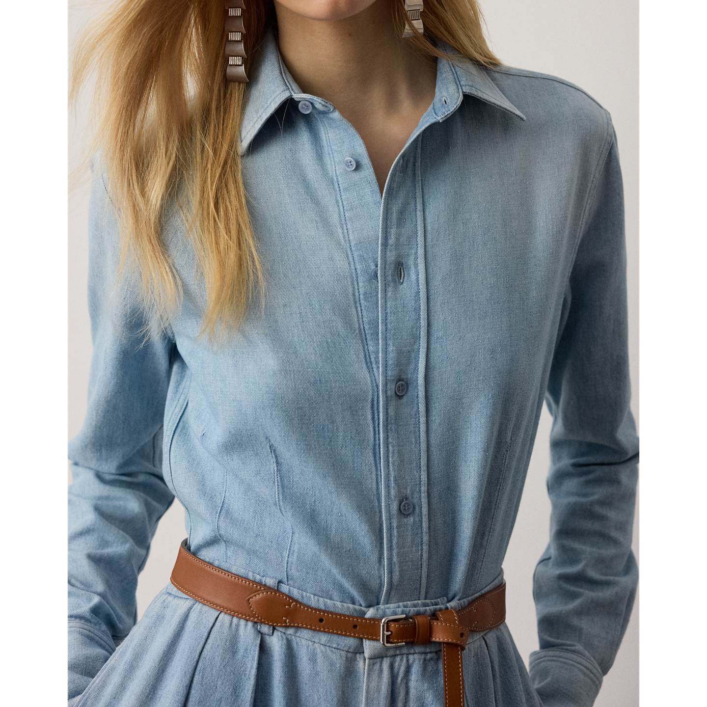 Женская рубашка Ralph Lauren Callie Cotton Denim, цвет: Светлый индиго — фото 3