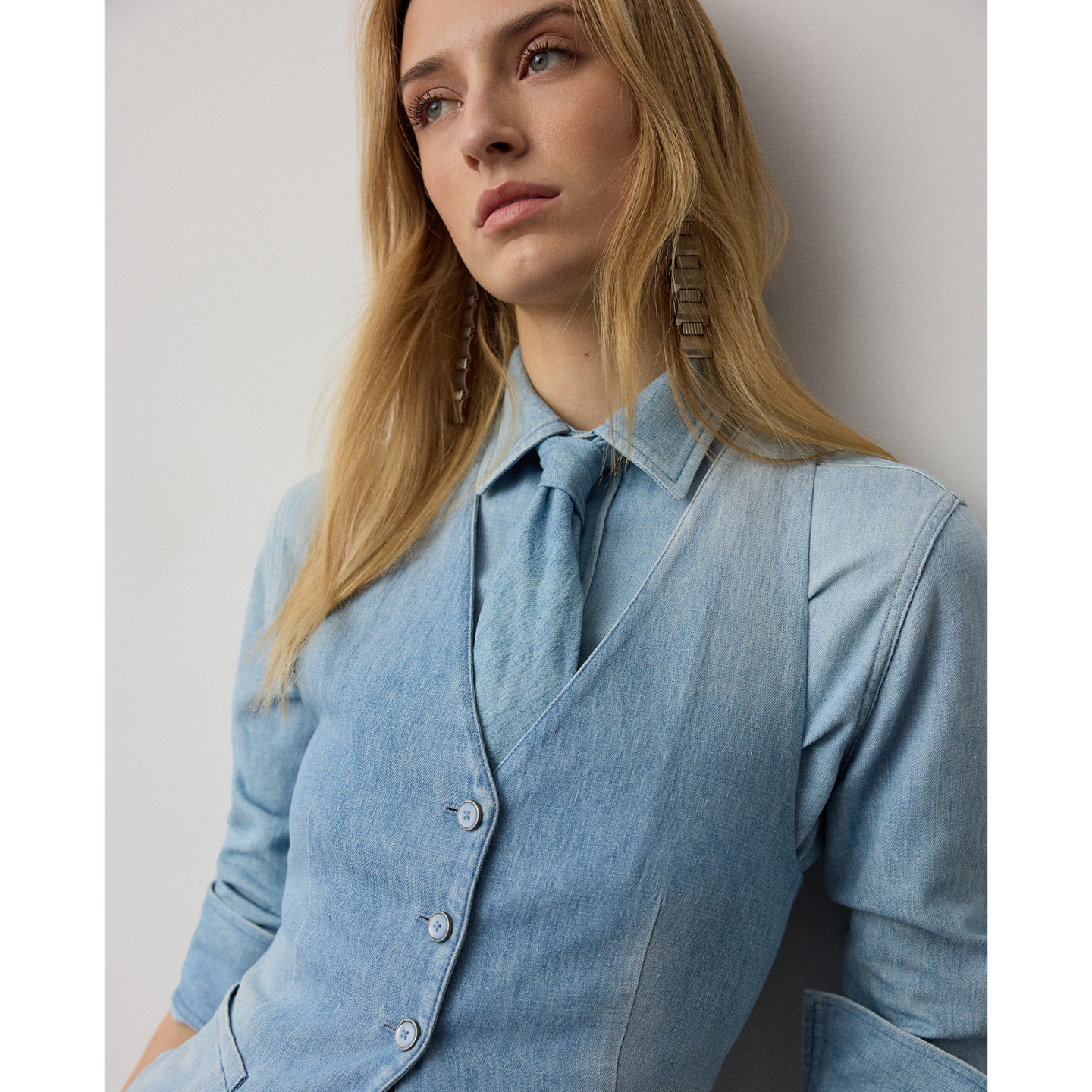 Женская рубашка Ralph Lauren Callie Cotton Denim, цвет: Светлый индиго — фото 4