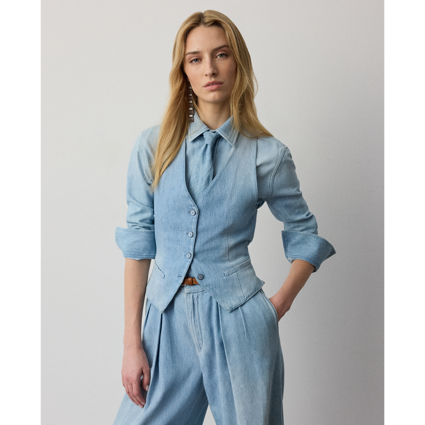 Женский жилет Ralph Lauren Clarissa Cotton Denim, цвет: Светлый индиго — фото 4