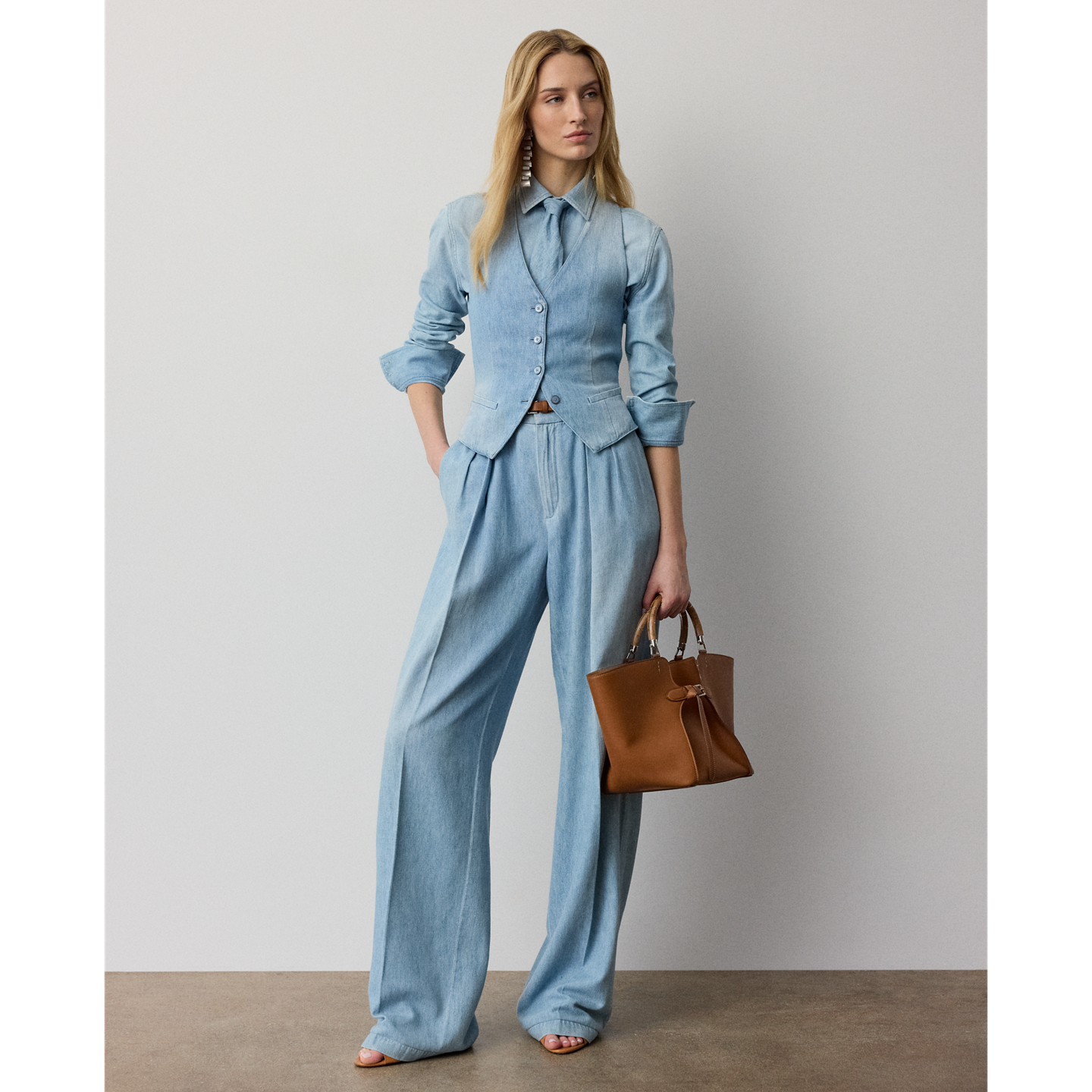 Женский жилет Ralph Lauren Clarissa Cotton Denim, цвет: Светлый индиго — фото 1