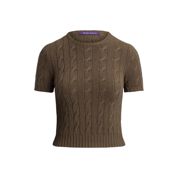 Ralph Lauren Collection 深褐色 喀什米爾羊毛短版麻花針織衫 2