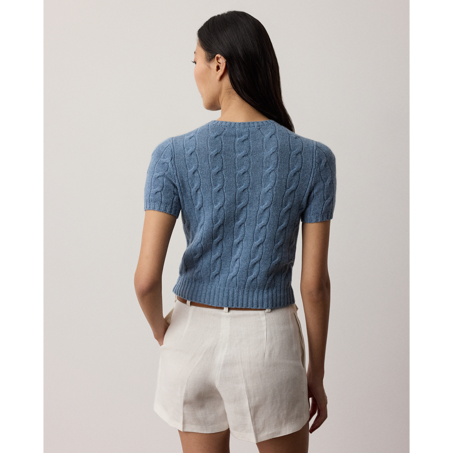 Женский свитер Ralph Lauren Cable-Knit Cashmere Cropped, цвет: Шамбре меланжевый — фото 2