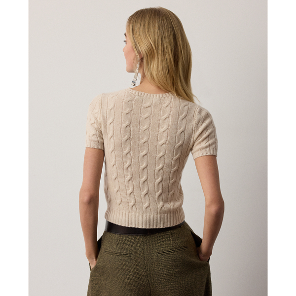 Cropped kabelgebreide kasjmier trui Ralph Lauren Collection in Summer sand melange 5