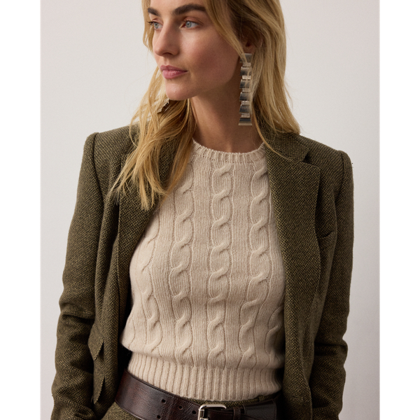 Cropped kabelgebreide kasjmier trui Ralph Lauren Collection in Summer sand melange 6