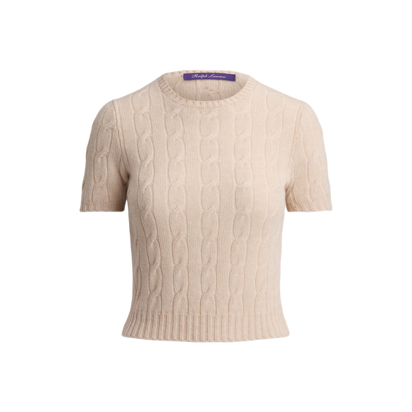 Cropped kabelgebreide kasjmier trui Ralph Lauren Collection in Summer sand melange 2