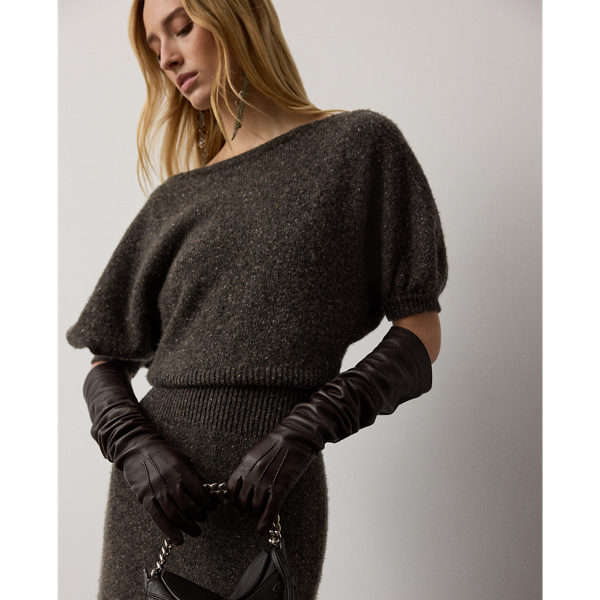 Taupe Grey Melange Cecie Cashmere-Blend Donegal Day Dress Ralph Lauren Collection 4