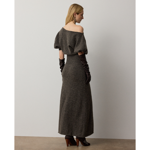 Taupe Grey Melange Cecie Cashmere-Blend Donegal Day Dress Ralph Lauren Collection 5