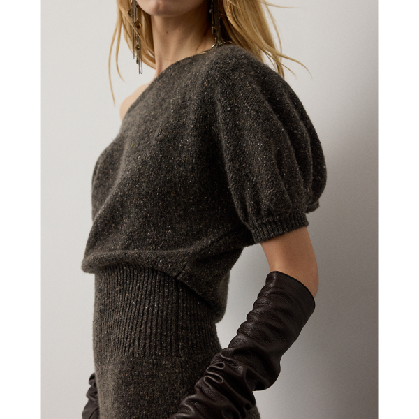 Taupe Grey Melange Cecie Cashmere-Blend Donegal Day Dress Ralph Lauren Collection 6