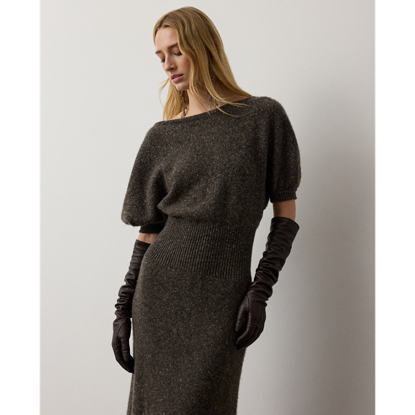 Taupe Grey Melange Cecie Cashmere-Blend Donegal Day Dress Ralph Lauren Collection 7