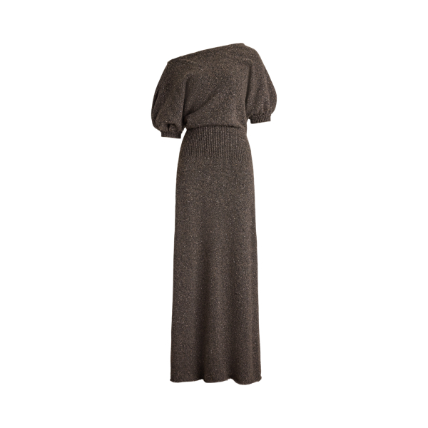 Taupe Grey Melange Cecie Cashmere-Blend Donegal Day Dress Ralph Lauren Collection 2
