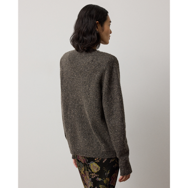 Taupe Grey Melange Cashmere Donegal Crewneck Sweater Ralph Lauren Collection 5