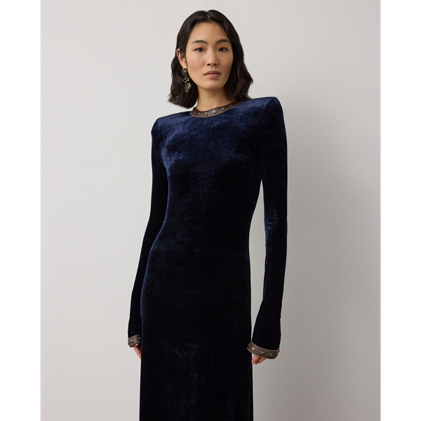 Evening Blue Nancie Velour Evening Dress Ralph Lauren Collection 4
