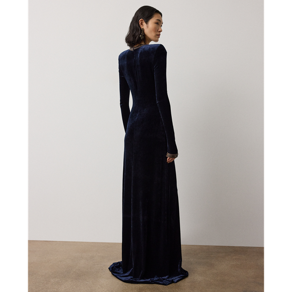 Evening Blue Nancie Velour Evening Dress Ralph Lauren Collection 5