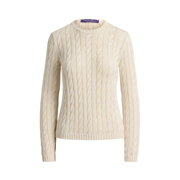 Lux Cream Cable-Knit Silk-Blend Crewneck Jumper Ralph Lauren Collection 1