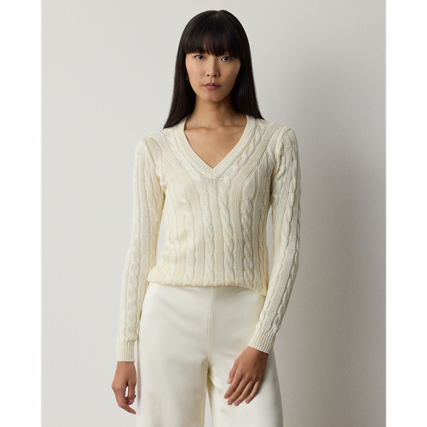 Cable-Knit Silk V-Neck Jumper