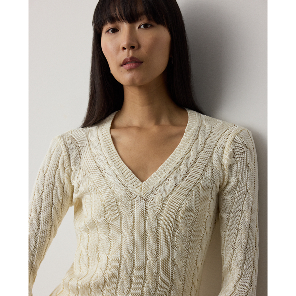 Cable-Knit Silk V-Neck Jumper