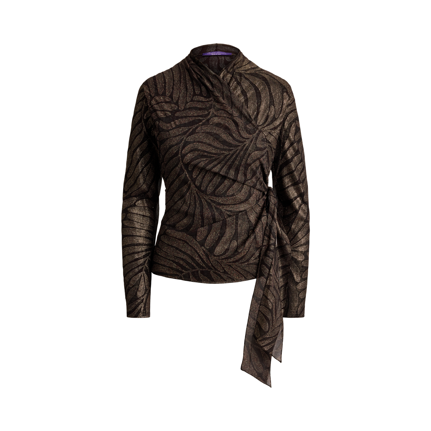 Женская блузка Ralph Lauren Shea Foiled Crinkle Chiffon Wrap, цвет: Тёмно-коричневый разноцветный — фото 6