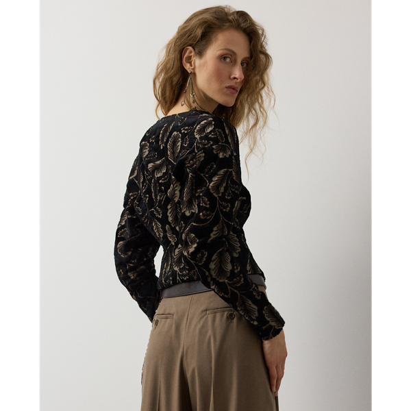 Dark Grey Multi Pendy Feather Velvet Jacquard Jacket Ralph Lauren Collection 5