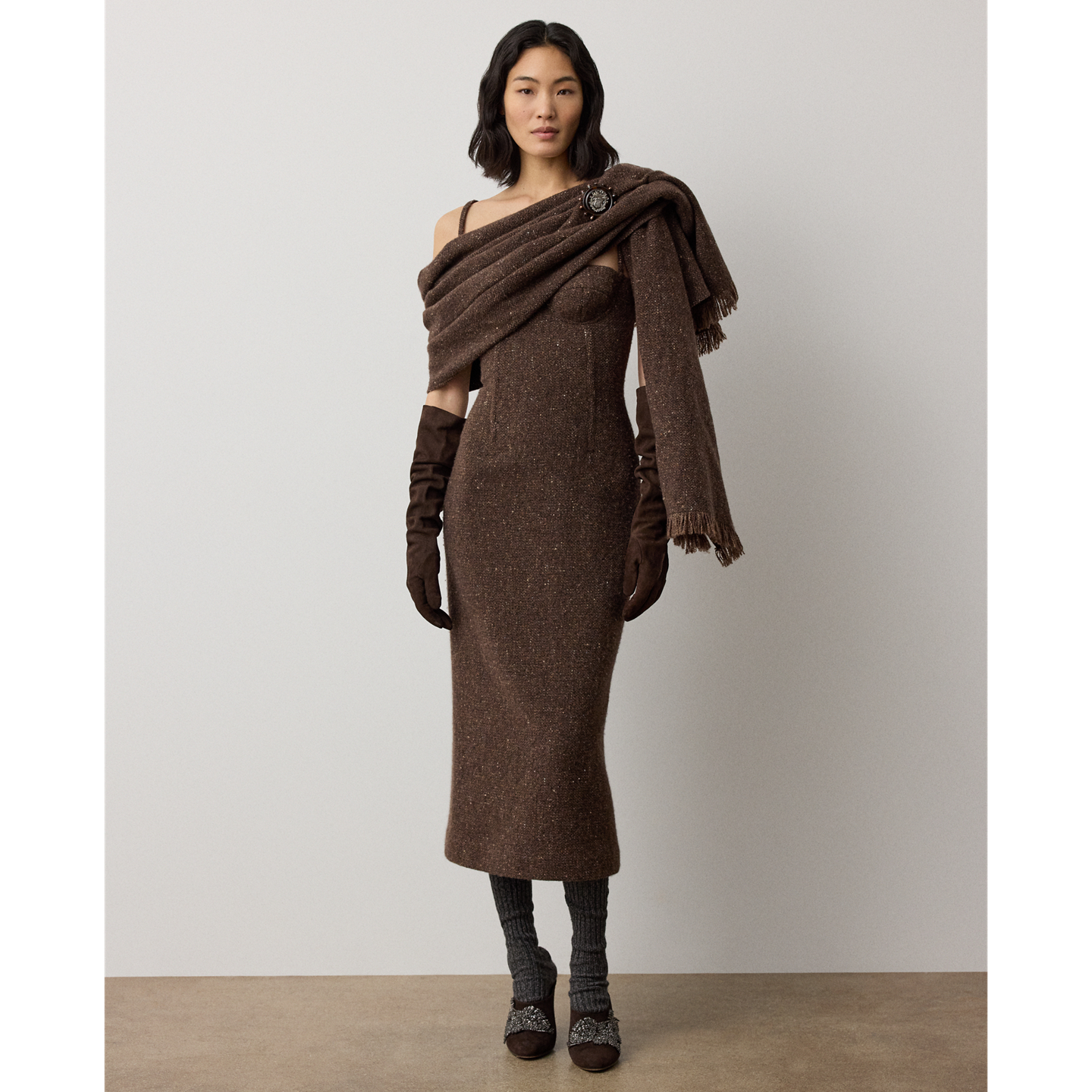 Женское платье Ralph Lauren Jocey Wool-Blend Donegal Tweed Day, цвет: Коричневый разноцветный — фото 5