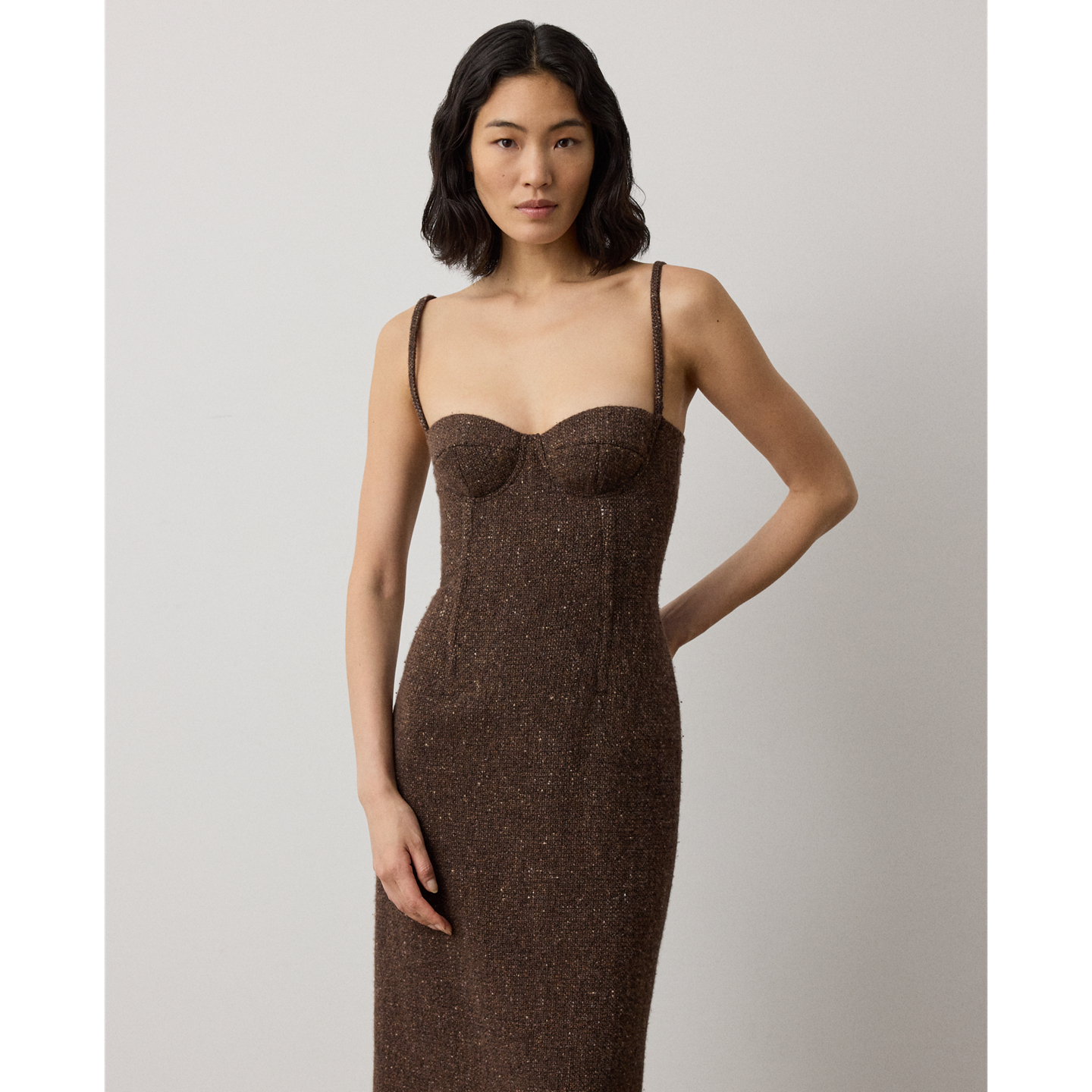 Женское платье Ralph Lauren Jocey Wool-Blend Donegal Tweed Day, цвет: Коричневый разноцветный — фото 1
