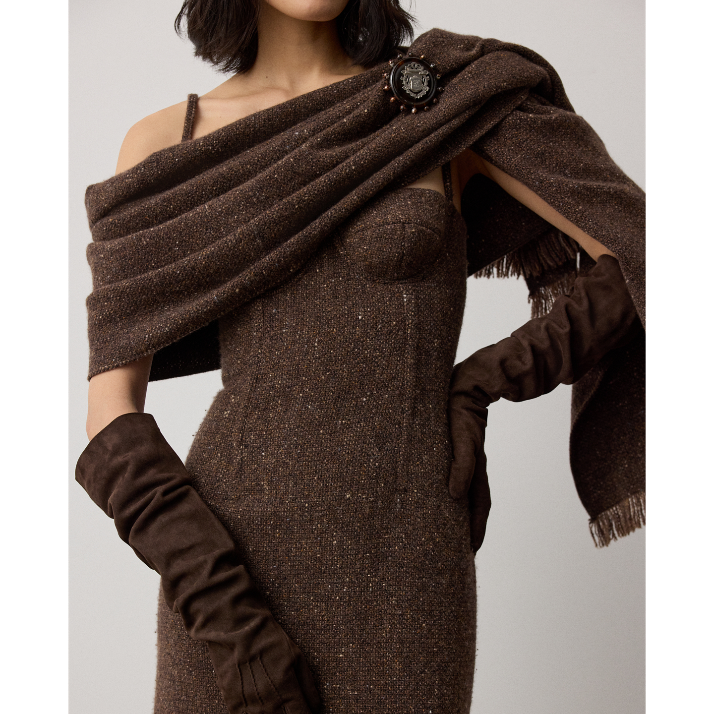 Женское платье Ralph Lauren Jocey Wool-Blend Donegal Tweed Day, цвет: Коричневый разноцветный — фото 3