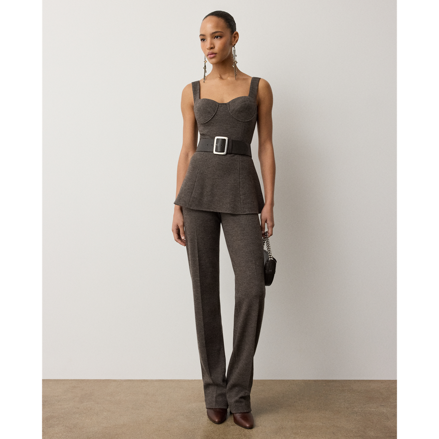 Женский топ Ralph Lauren Mcintire из джерси в ёлочку, цвет: Серо-коричневый серый меланжевый — фото 1