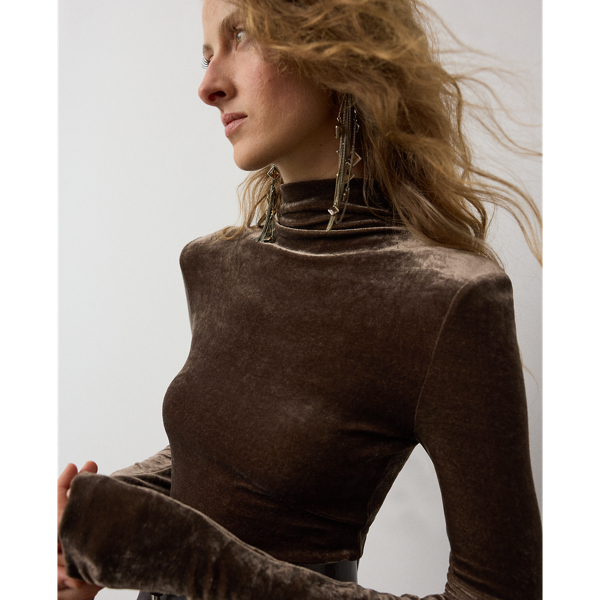 Taupe Ilene Velour Mockneck Top Ralph Lauren Collection 6