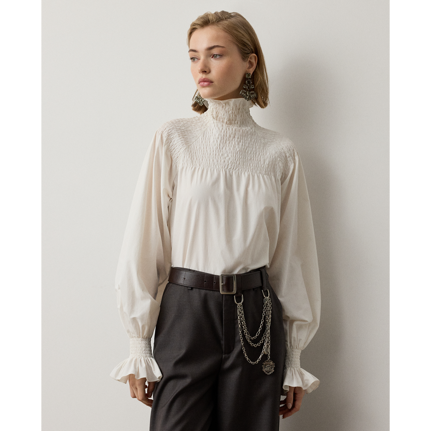 Женская блузка Ralph Lauren Maddison Poplin, цвет: Кремовый — фото 4