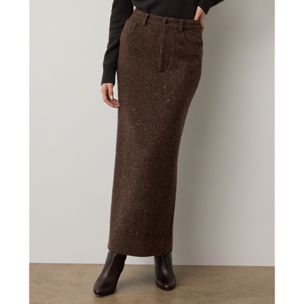 Brown Multi Fontaine Wool-Blend Donegal Tweed Skirt Ralph Lauren Collection 4