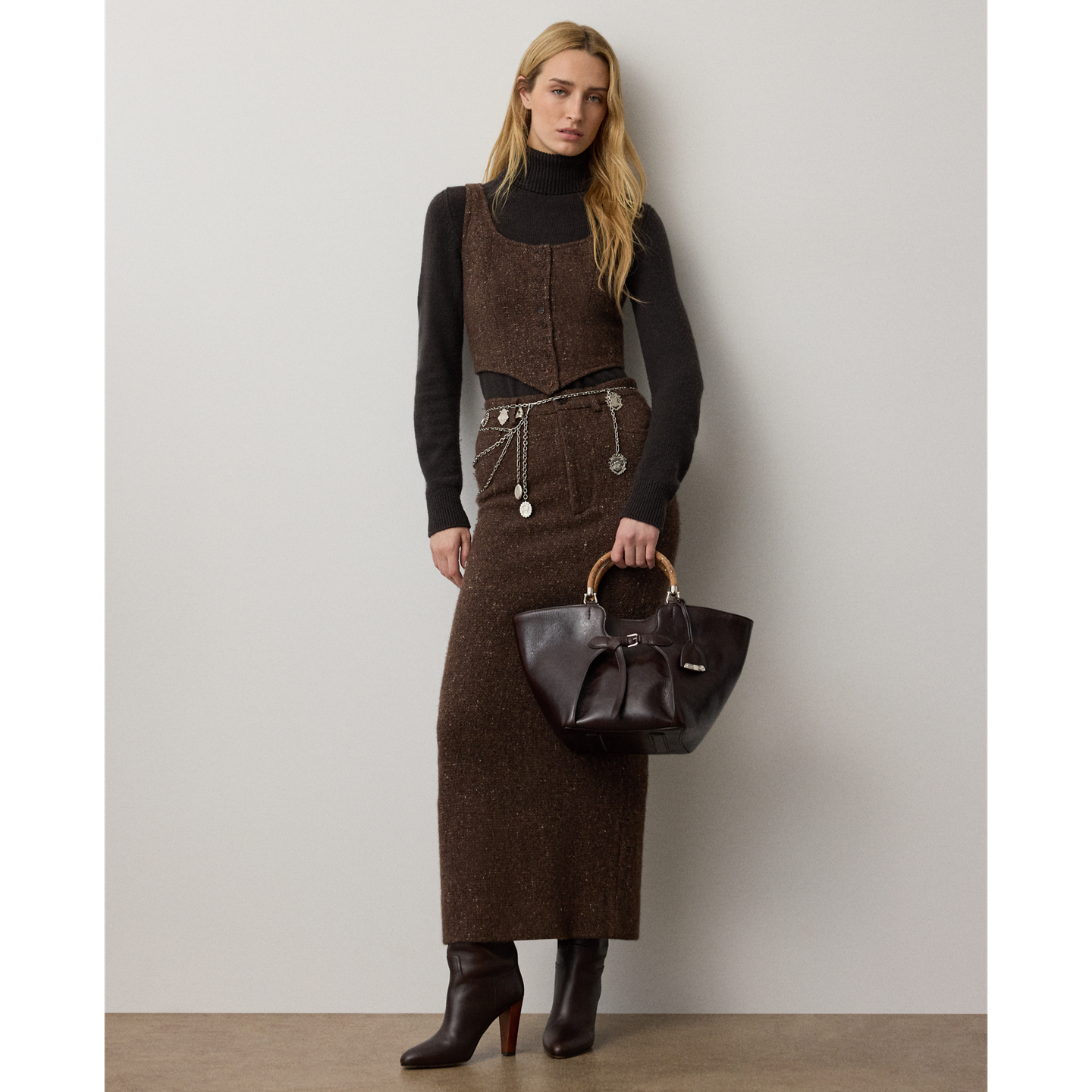 Женская юбка Ralph Lauren Fontaine Wool-Blend Donegal Tweed, цвет: Коричневый разноцветный — фото 4