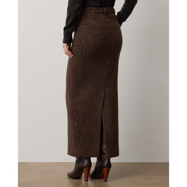 Brown Multi Fontaine Wool-Blend Donegal Tweed Skirt Ralph Lauren Collection 5