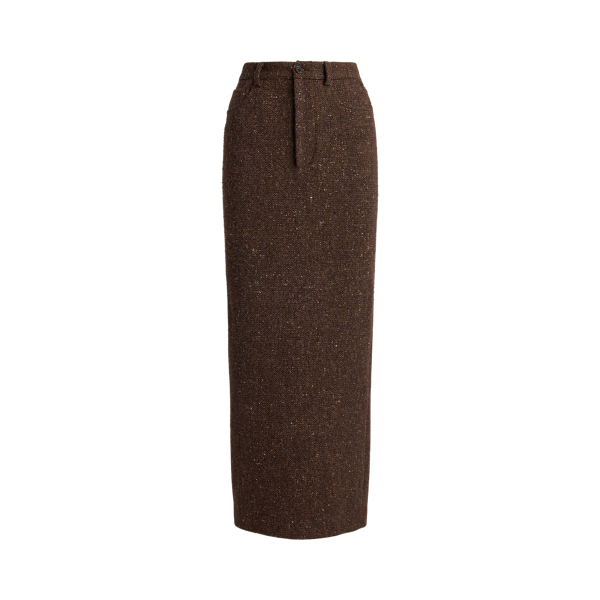 Brown Multi Fontaine Wool-Blend Donegal Tweed Skirt Ralph Lauren Collection 2