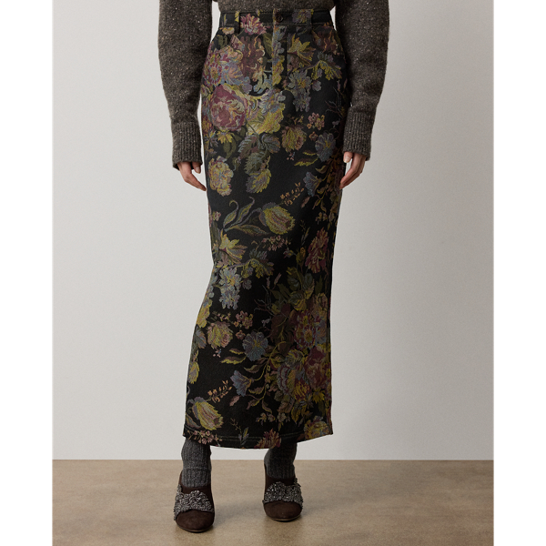 Brown Multi Fontaine Floral Jacquard Skirt Ralph Lauren Collection 4