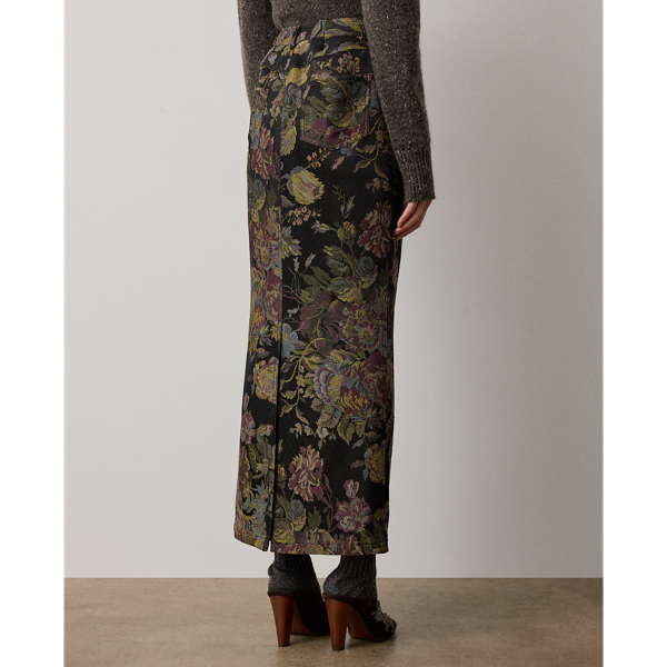 Brown Multi Fontaine Floral Jacquard Skirt Ralph Lauren Collection 5