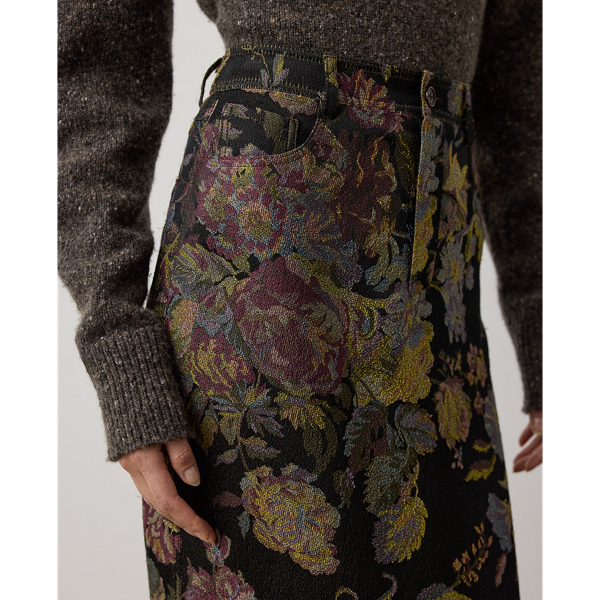 Brown Multi Fontaine Floral Jacquard Skirt Ralph Lauren Collection 6