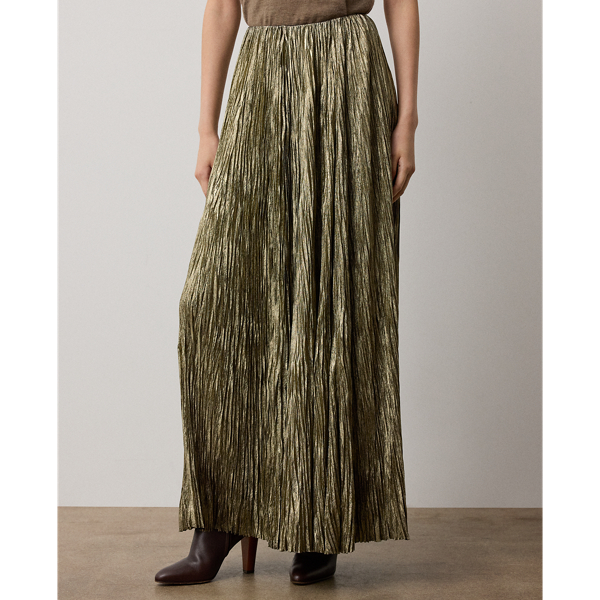 Tarnished Silver Luciana Foiled Brushed Satin Maxiskirt Ralph Lauren Collection 4